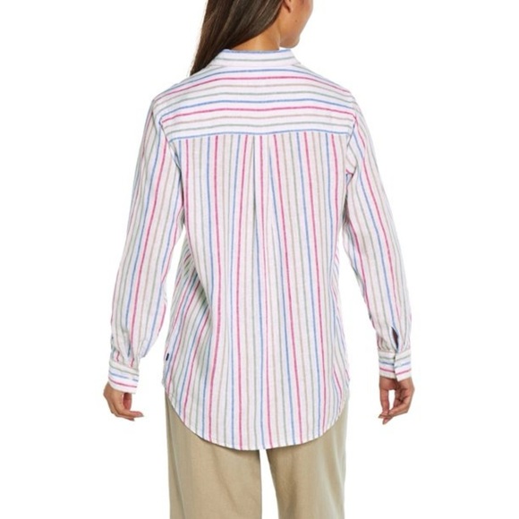 GAP Linen Blend Striped Button-Down Shirt Size M – Relaxed Fit Summer Essential - Picture 2 of 14